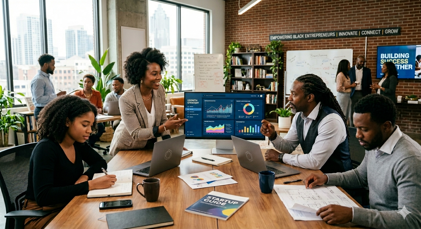 Entrepreneurs collaborating in a strategy session